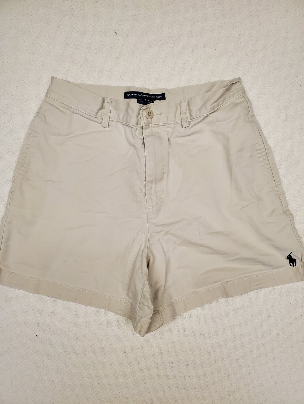 Ralph Lauren Sport Women's Sz 4 Khaki Chino Shorts Pony Logo Cuffed Preppy